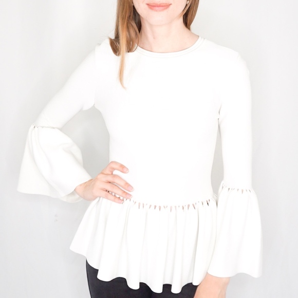 JONATHAN SIMKHAI Knit Bell Sleeve Peplum Top 0005 - Picture 3 of 8
